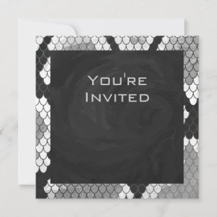 Snakeskin Grey, White, and Black Monogrammed Invitation
