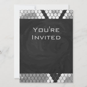 Snakeskin Grey, White, and Black Monogrammed Invitation