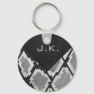 Snakeskin Grey, White, and Black Monogrammed Keychain