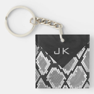 Snakeskin Grey, White, and Black Monogrammed Keychain