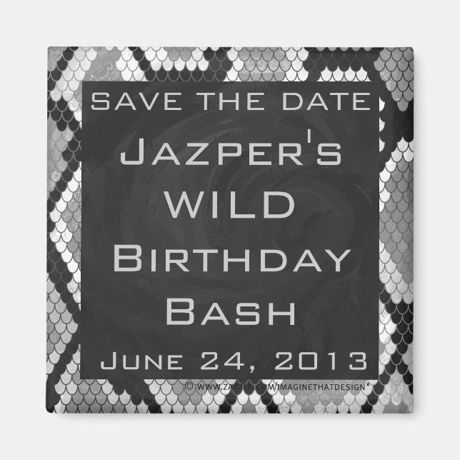 Snakeskin Grey, White, and Black Monogrammed Magnet (Front)