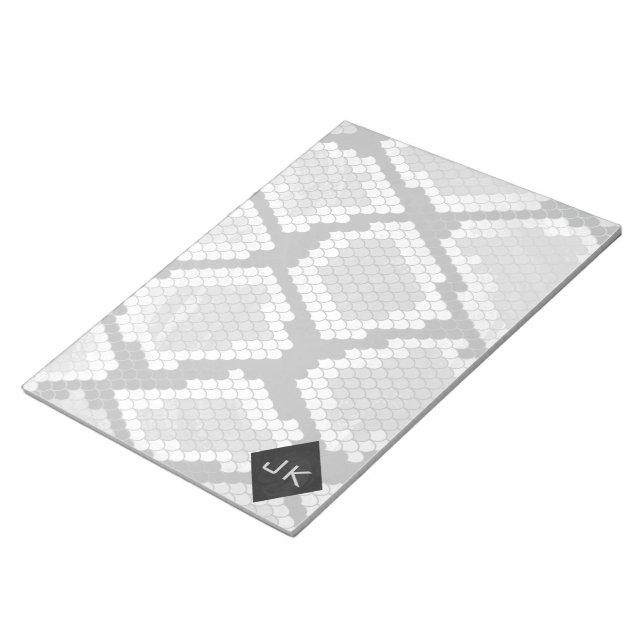Snakeskin Grey, White, and Black Monogrammed Notepad (Angled)