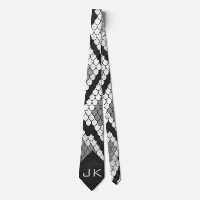 Snakeskin Grey, White, and Black Monogrammed Tie (Front)