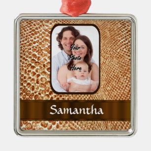 Snakeskin look custom photo metal ornament