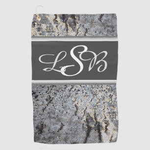 Snakeskin Pattern Mosaic Small Grey Tile Monogram Golf Towel