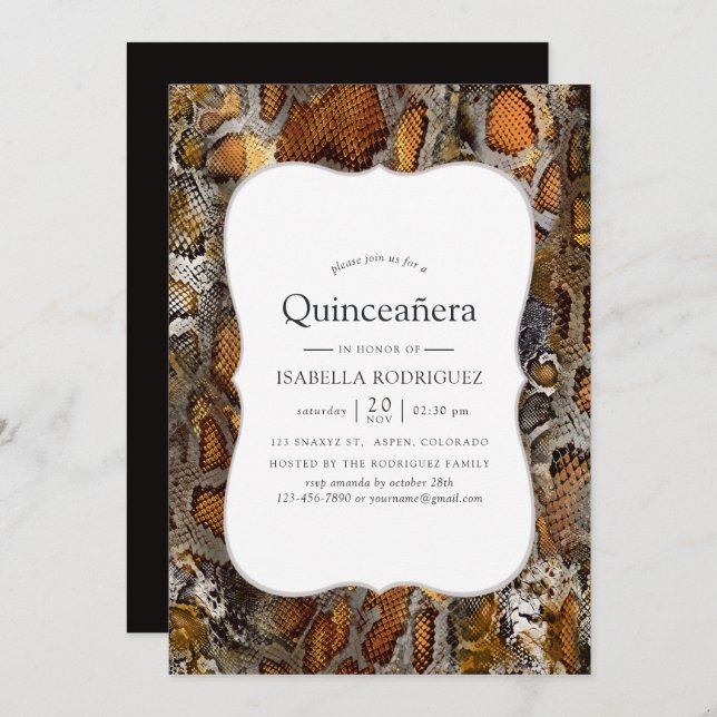 Snakeskin Pattern Quinceanera Invitation (Front/Back)