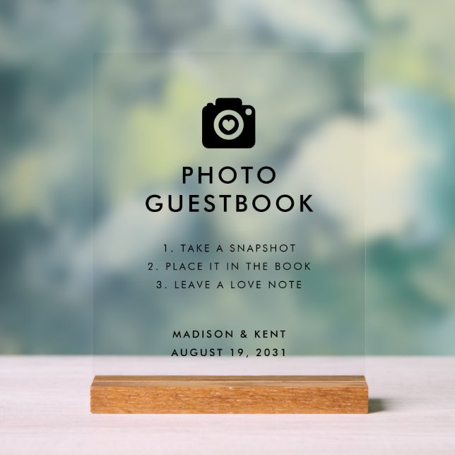 Snap a Selfie Transparent Wedding Photo Guestbook Acrylic Sign (Neutral)