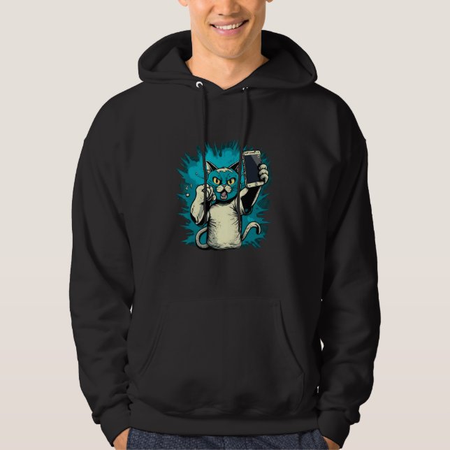 Snap a Smile Funny Cat Selfie Hoodie (Front)