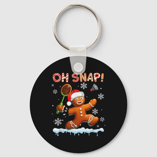 Snap Chrismas Gingerbread Broken Playing Badminton Keychain (Front)