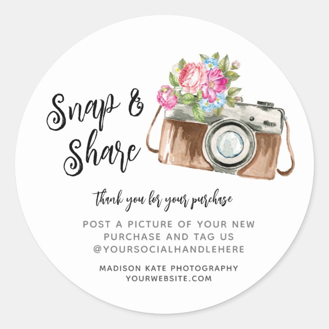 Snap & Share Camera Business Round Sticker (Front)