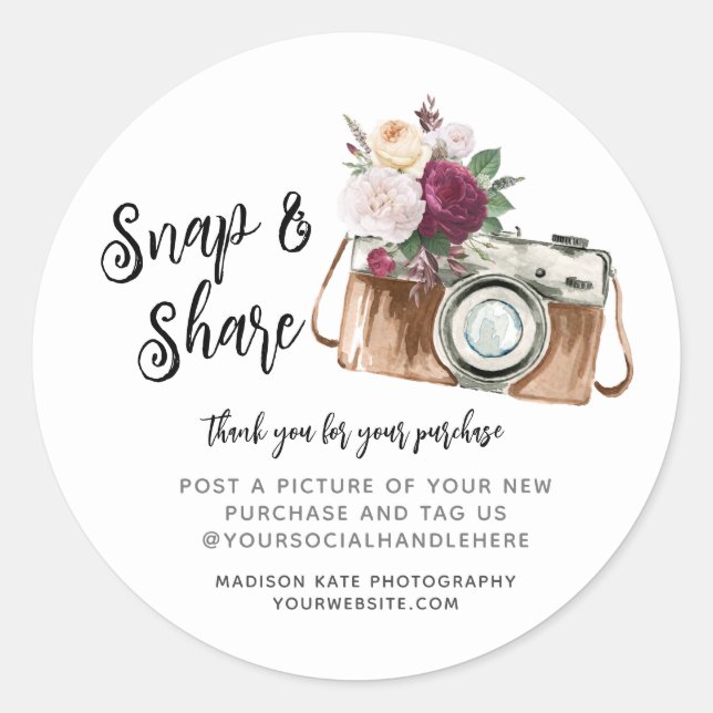 Snap & Share Camera Business Round Sticker (Front)