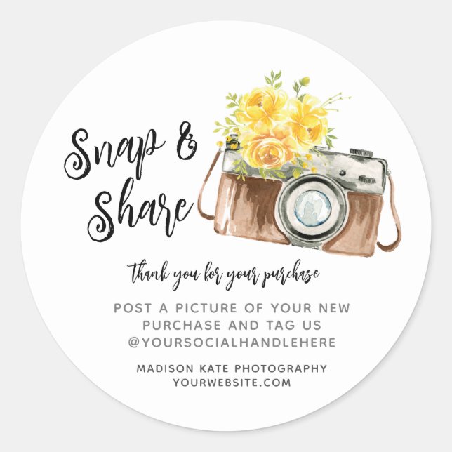 Snap & Share Camera Business Round Sticker (Front)