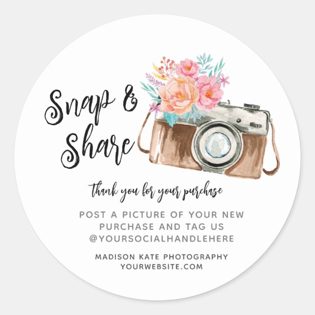 Snap & Share Camera Business Round Sticker (Front)