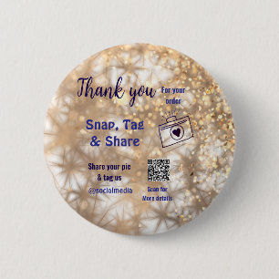 Snap tag share social media q r code glitter gold 2 inch round button