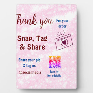 Snap tag share social media q r code glitter pink plaque