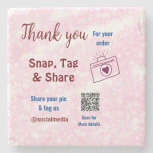 Snap tag share social media q r code glitter pink stone coaster