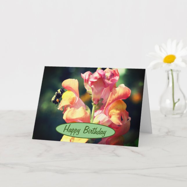 Snapdragon And Bumble Bee Birthday  Card (Small Plant)