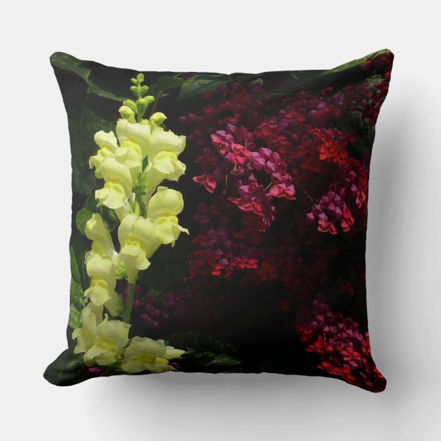 Snapdragon and Pagoda Flowers Colourful Floral Throw Pillow (Front)