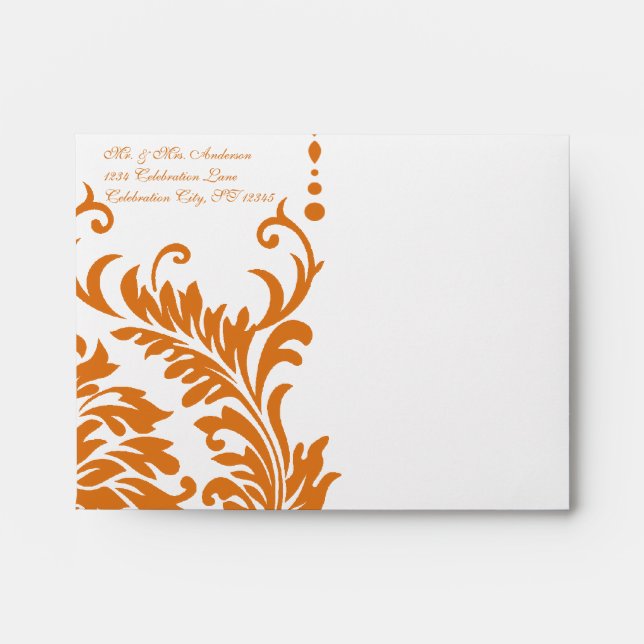 Snapdragon Coral Vintage Damask Envelopes (Front)