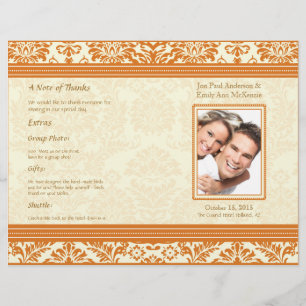 Snapdragon Coral Vintage Damask Wedding Program