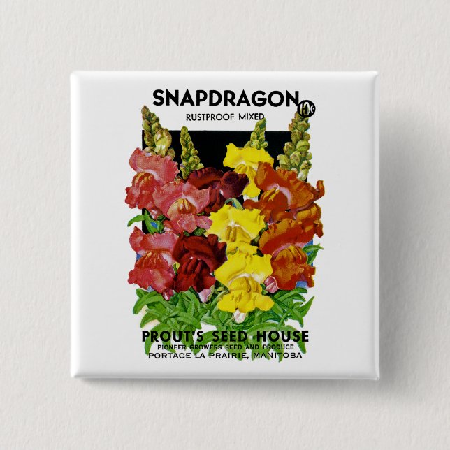 Snapdragon Vintage Seed Packet 2 Inch Square Button (Front)