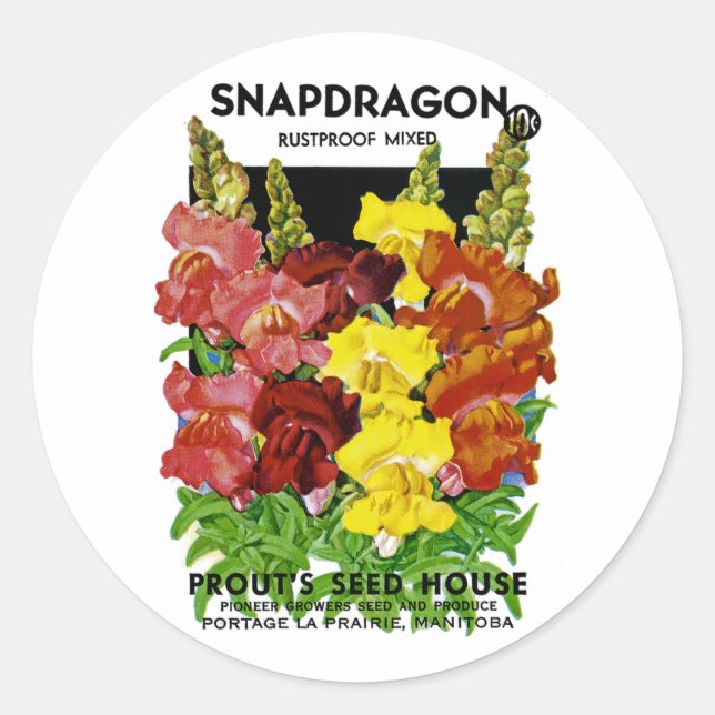 Snapdragon Vintage Seed Packet Classic Round Sticker (Front)