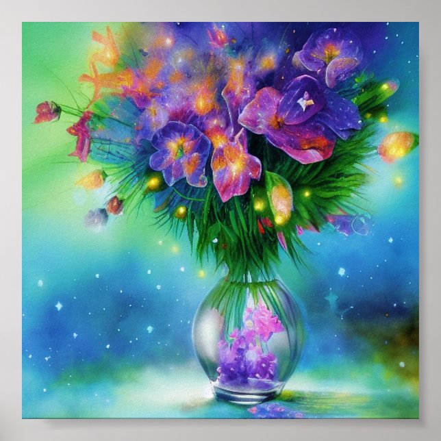 Snapdragons vase ink and water art poster (Front)