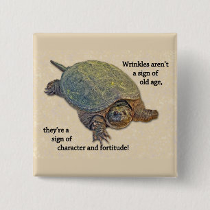 Snapping Turtle Wrinkled Old Age Wisdom 2 Inch Square Button