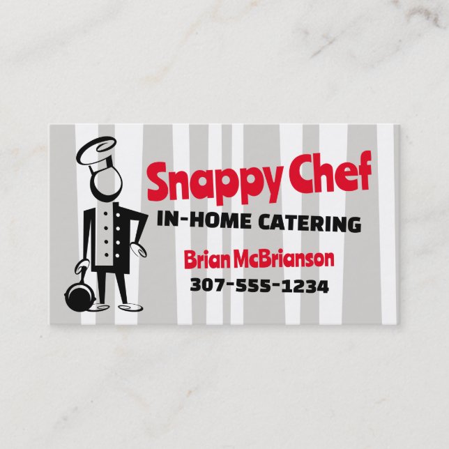 snappy chef retro stripe business card (Front)