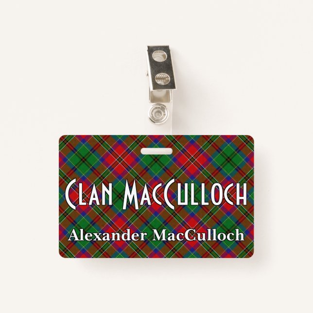 Snappy Clan MacCulloch Tartan Badge (Front with Clip)