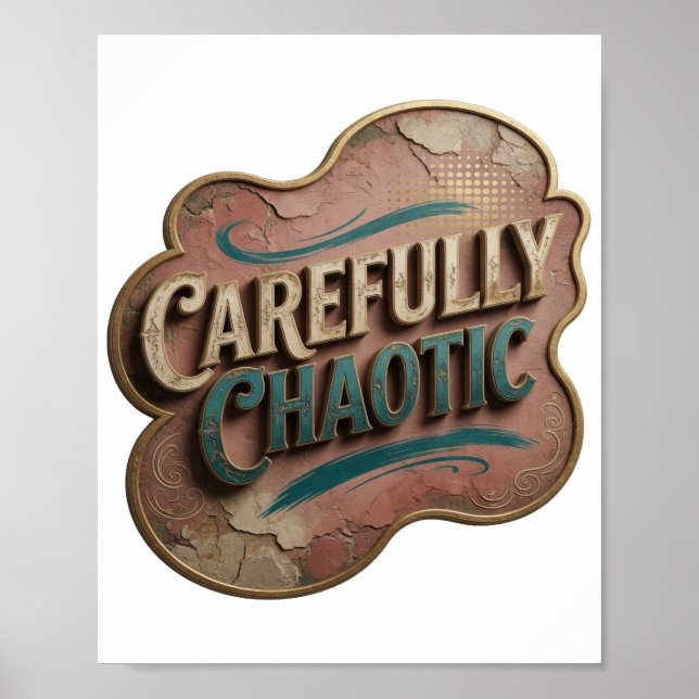 Snappy Gold CAREFULLY CHAOTIC 3D Text Art Poster (Front)