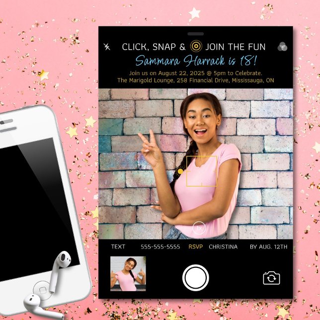 Snapshot Birthday Photo Invitation (Fun, modern photo-themed birthday invitation for all ages.)
