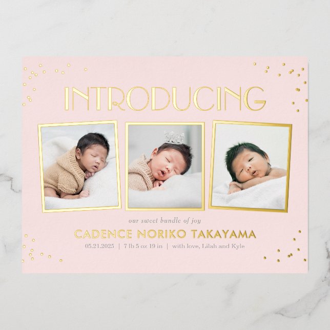 Snapshots amusants Real Foil Baby Faire-part Carte (Recto)