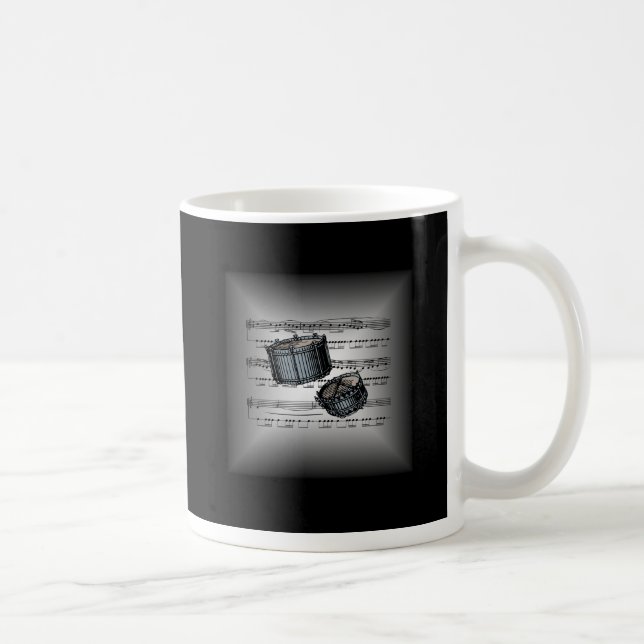 Snare Drum ~ 3-D Sheet Music ~ Silver & Black Back Coffee Mug (Right)