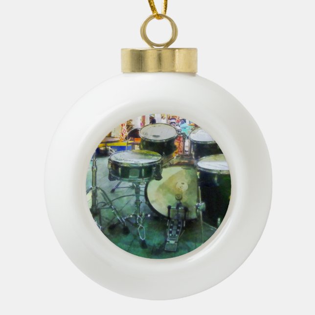 Snare Drum Set Ceramic Ball Christmas Ornament (Front)