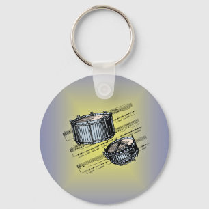 Snare Drums With Sheet Music Background Keychain