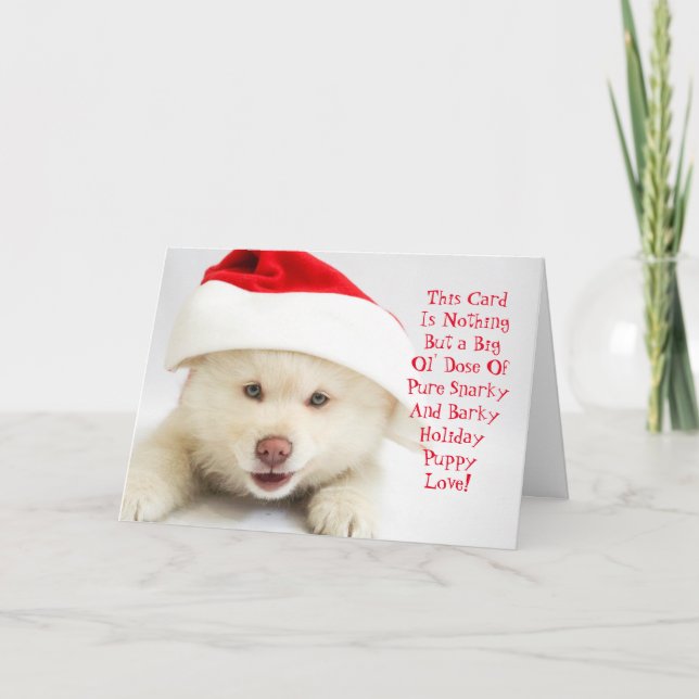 Snarky and Barky Fuzzy Puppy Christmas Card (Front)