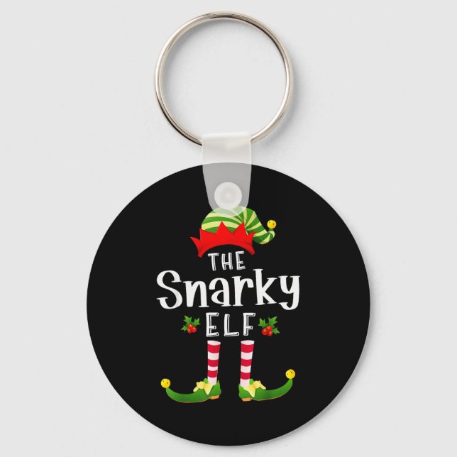 Snarky Christmas Elf Matching Pajama X-mas Party  Keychain (Front)