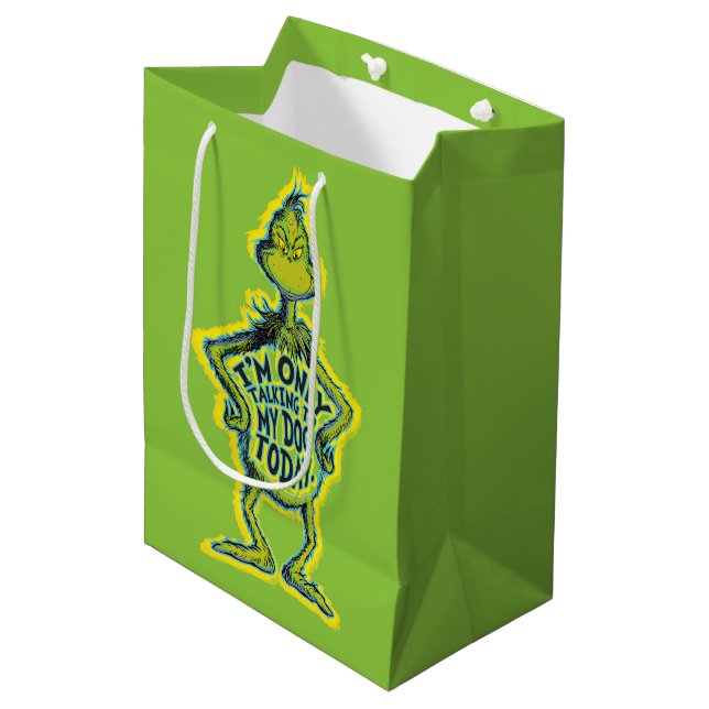 Snarky Grinch | Funny I'm Only Talking to My Dog T Medium Gift Bag (Front Angled)