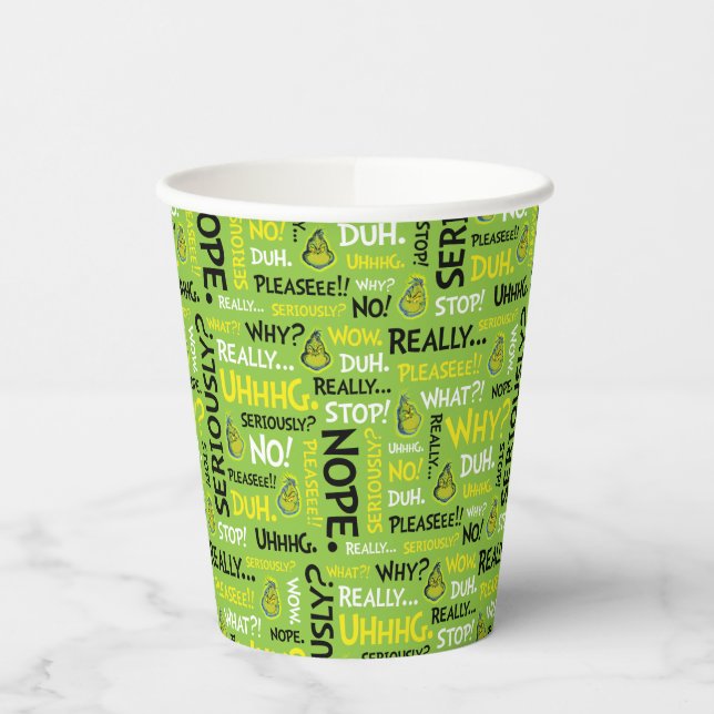 Snarky Grinch | Grinch Snarky Phrase Pattern Paper Cups (Left)