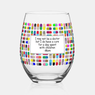 Snarky Mom Pills And Wine Drinkware Set Stemless Wine Glass