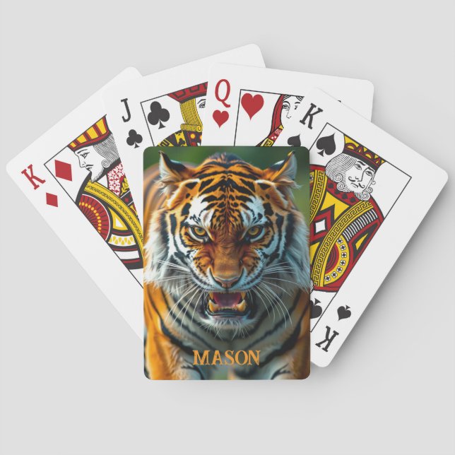 Snarling Angry Tiger Personalize Name Playing Cards (Back)