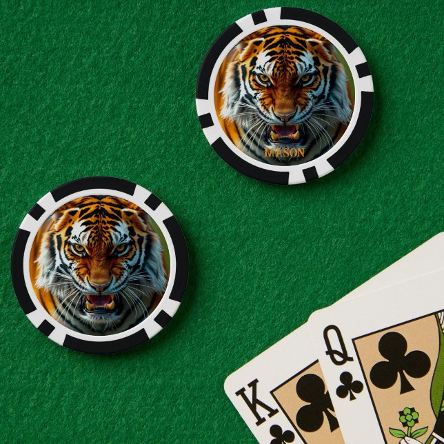 Snarling Angry Tiger Personalize Name Poker Chips (Creator Uploaded)