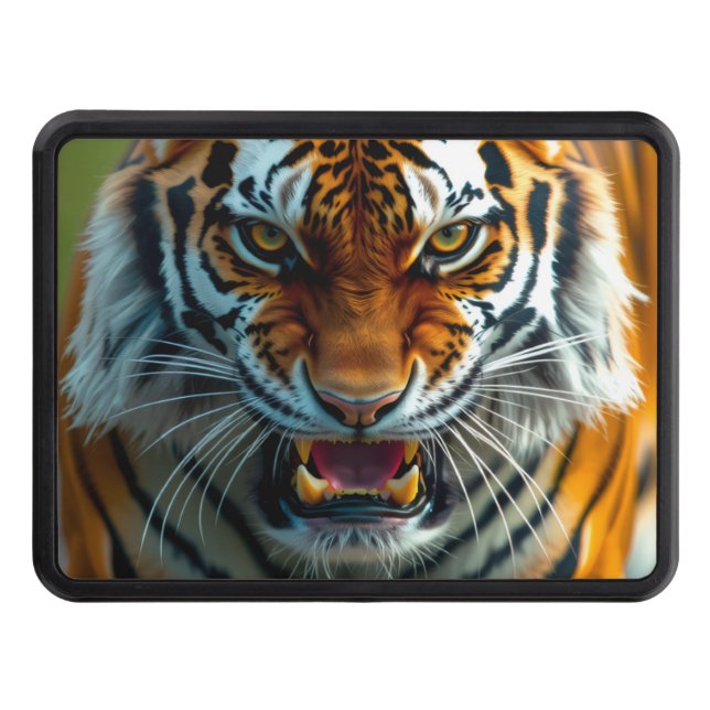 Snarling Angry Tiger Trailer Hitch Cover (Front)