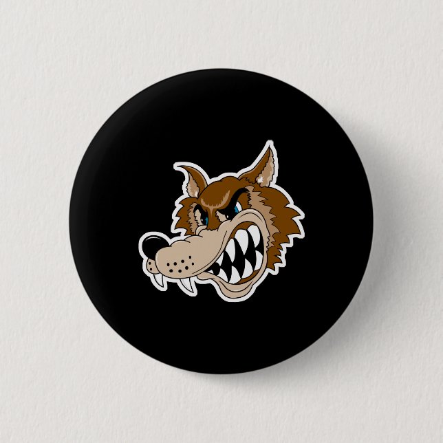 snarling brown wolf face 2 inch round button (Front)