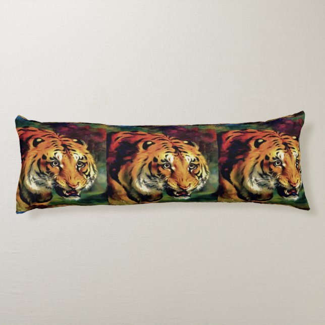Snarling Tiger Artistic Portrait Body Pillow (Back)