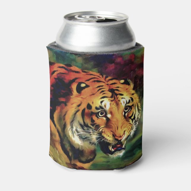 Snarling Tiger Artistic Portrait Can Cooler (Can Back)