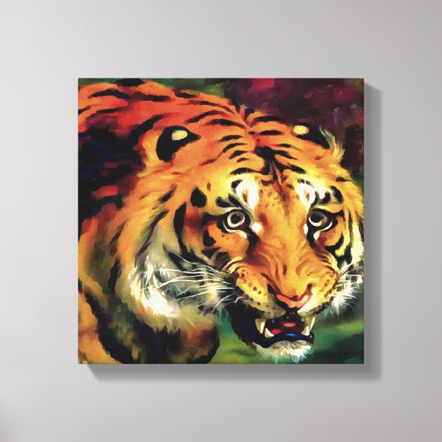 Snarling Tiger Artistic Portrait Canvas Print (Front)