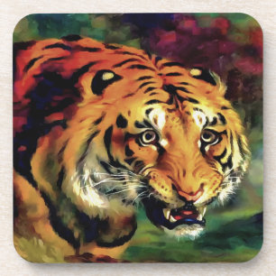 Snarling Tiger Artistic Portrait Coaster
