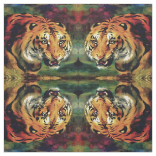 Snarling Tiger Artistic Portrait Fabric